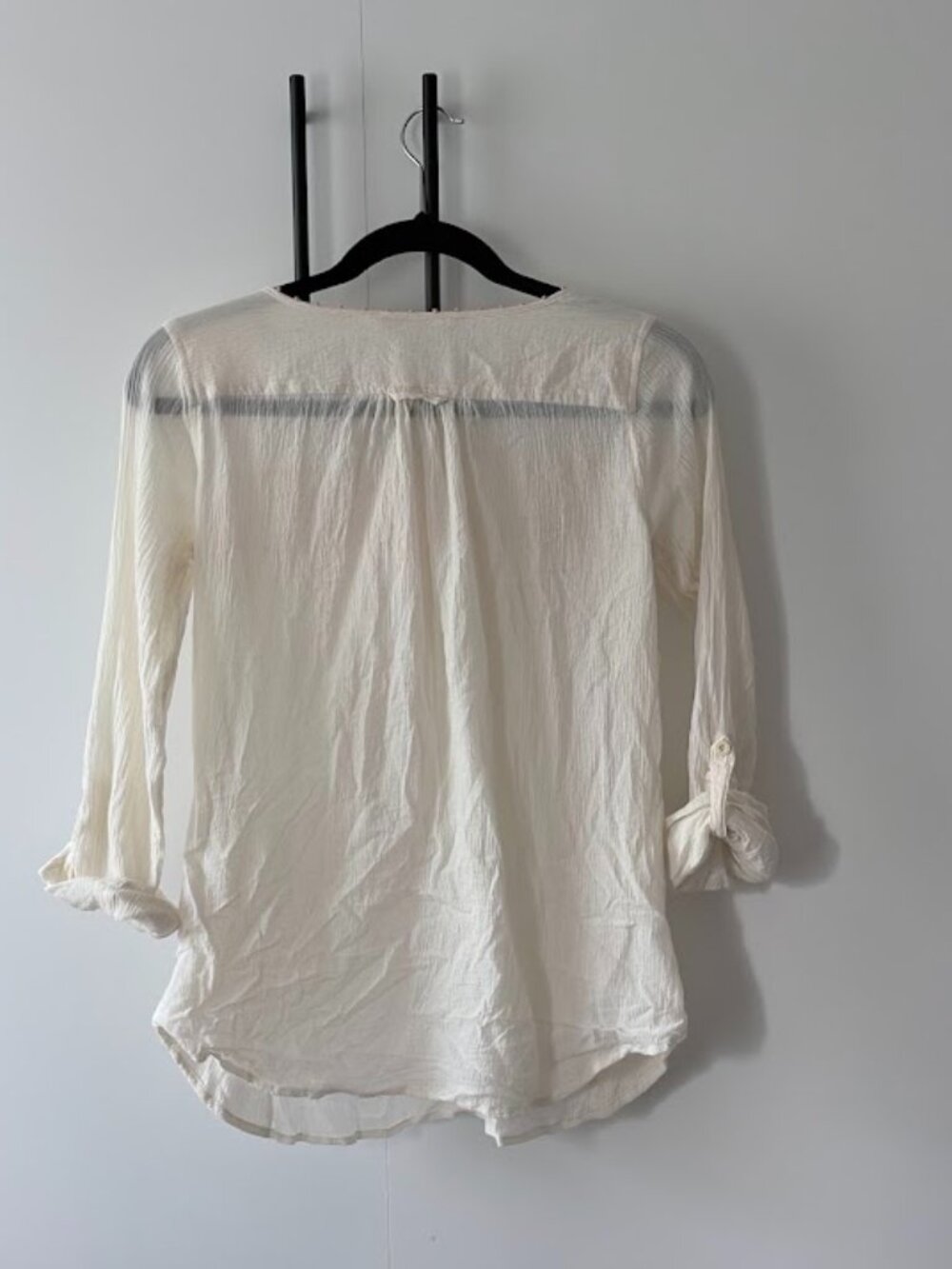 Rebecca Taylor Brushed Cotton Embroidered Popover Blouse Cream Size 2 - Picture 2 of 3